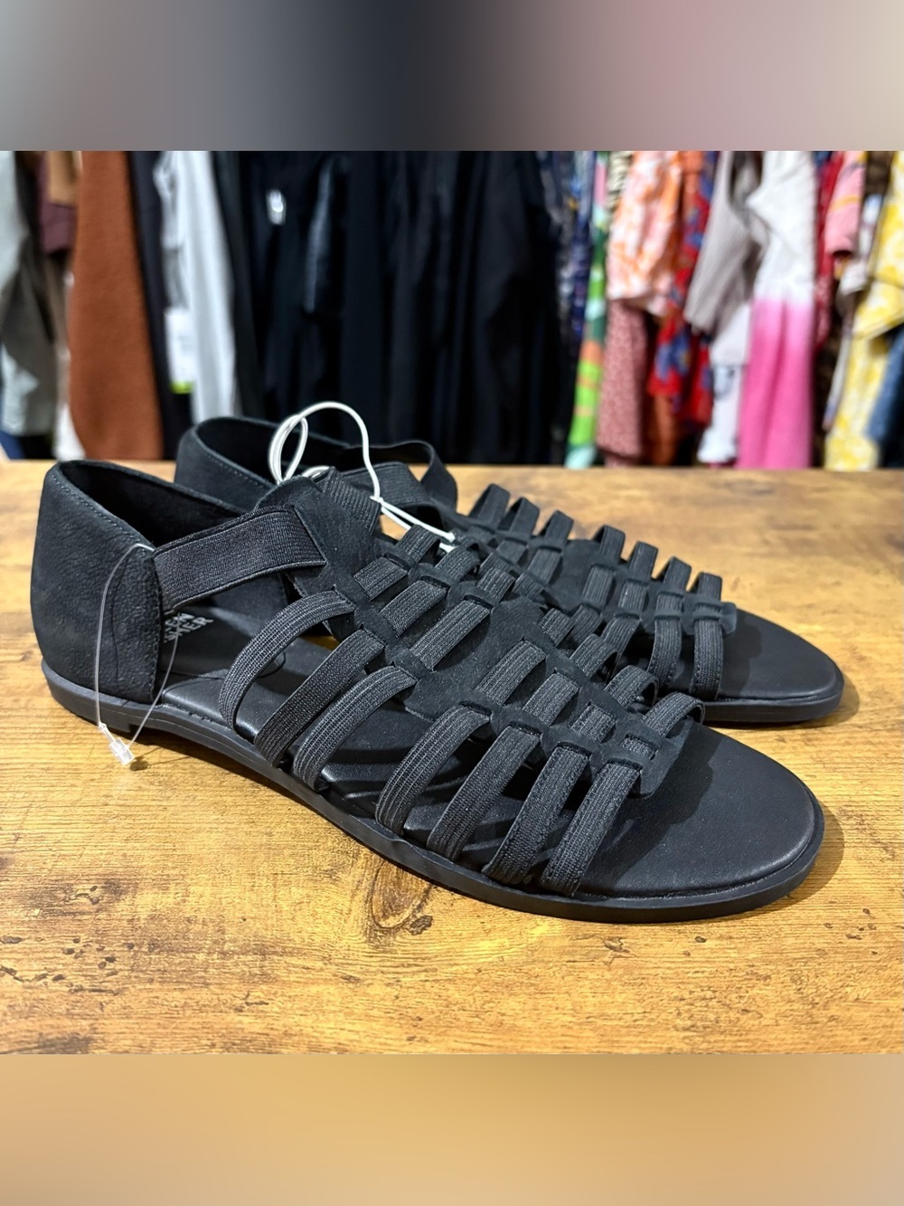 Eileen Fisher Rato Stretch Slip On Fisherman Sandals in Black Size 6